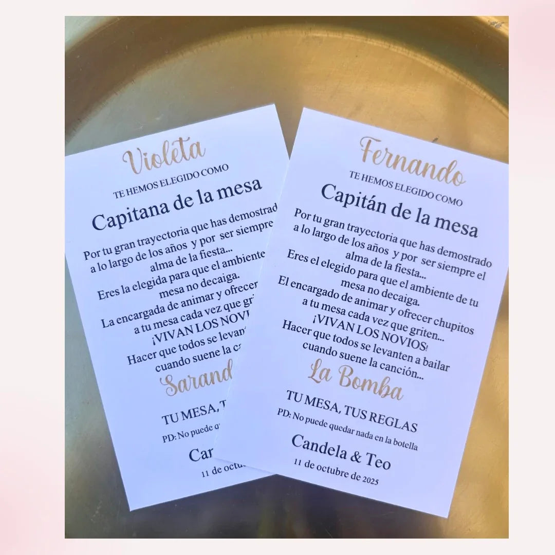 TARJETA PLATO CAPITÁN DE MESA boda